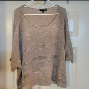 Rock & Republic Womens Top L/ XL Gray Silver Metalic Sweater